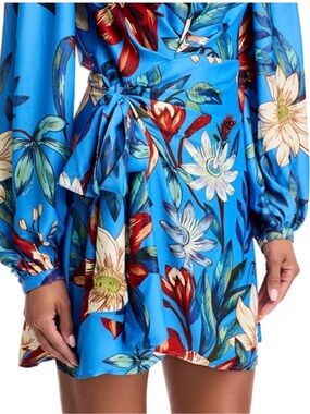 FARM Rio Bright Blue Floral Wrap Mini Dress